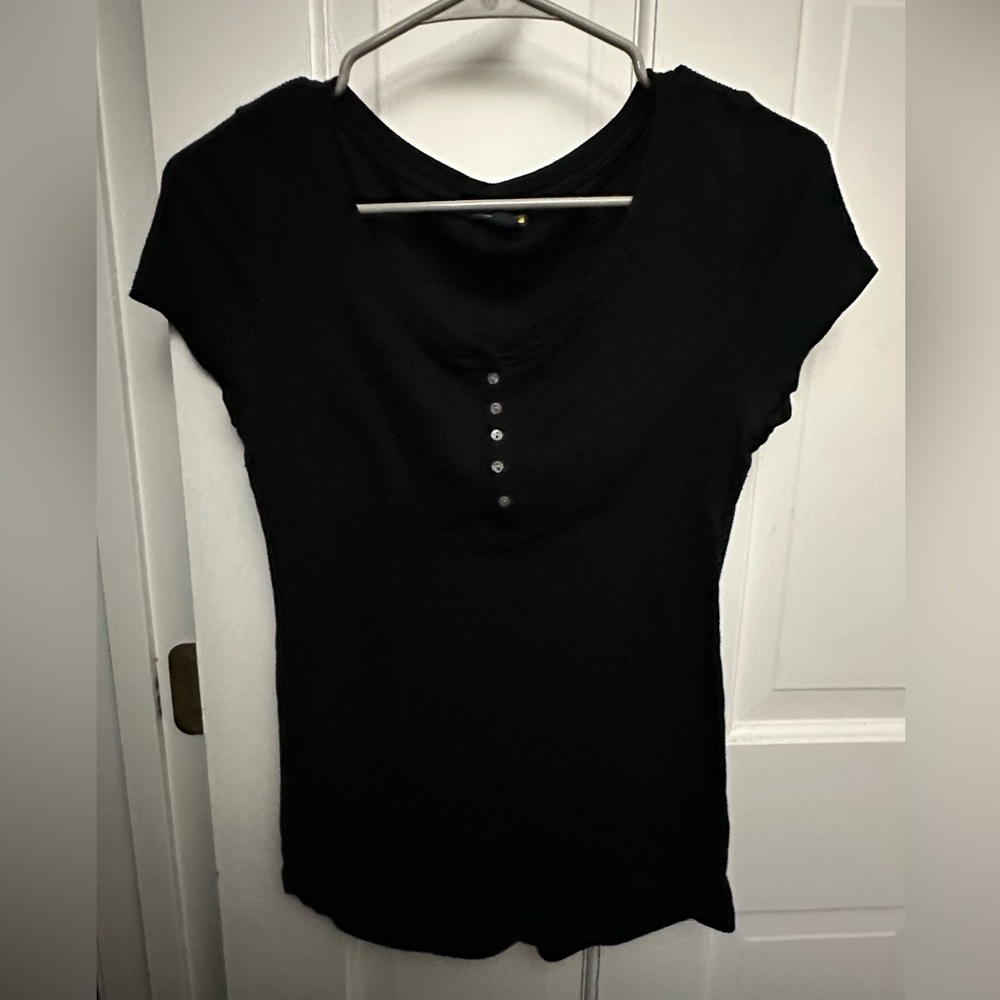 Prince & Fox Black Fitted Cap Sleeve Polo Tee